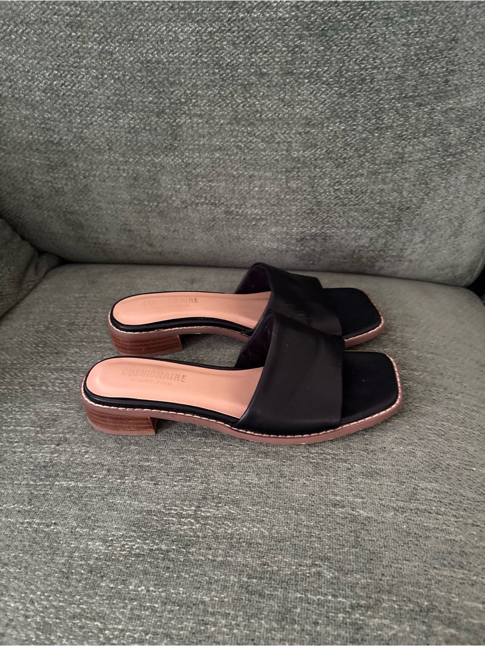 Cushionaire Black Low Block Heel Slide Sandals
